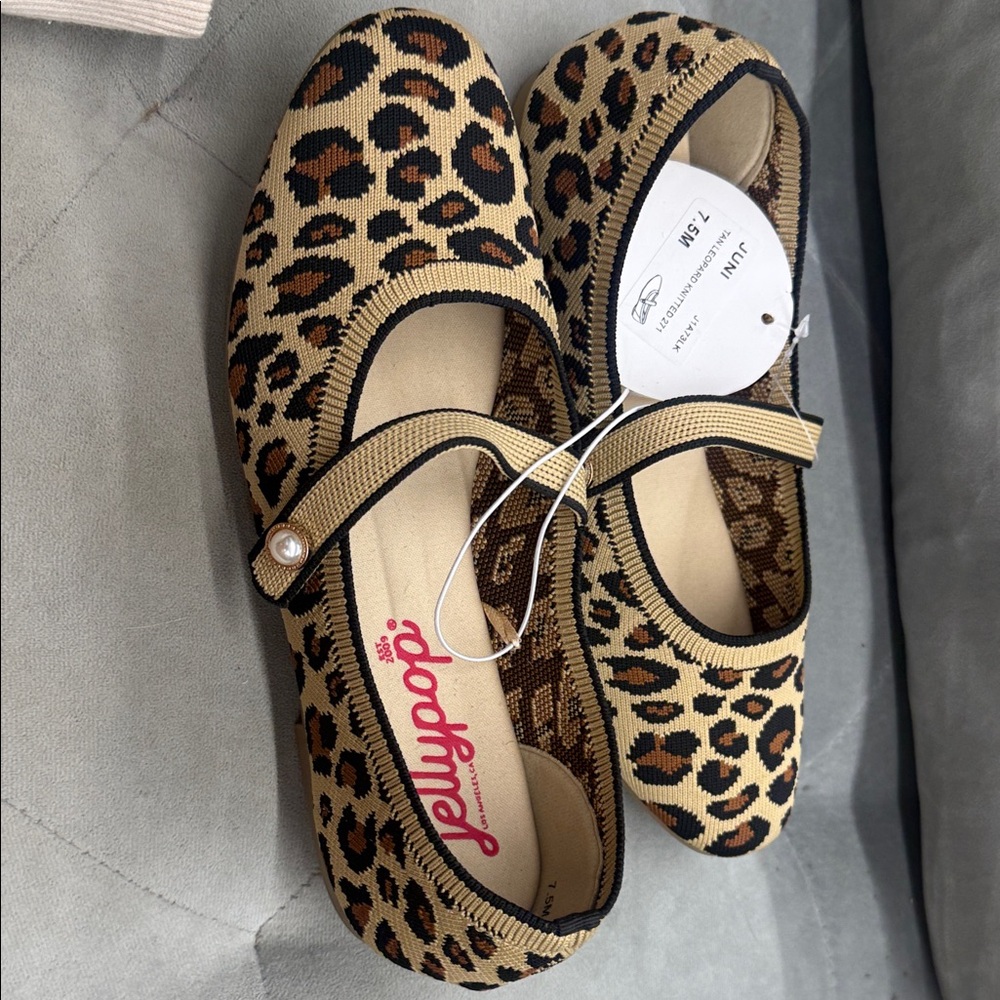 Jellypop Leopard Print Mary Jane Flats in Tan and Brown